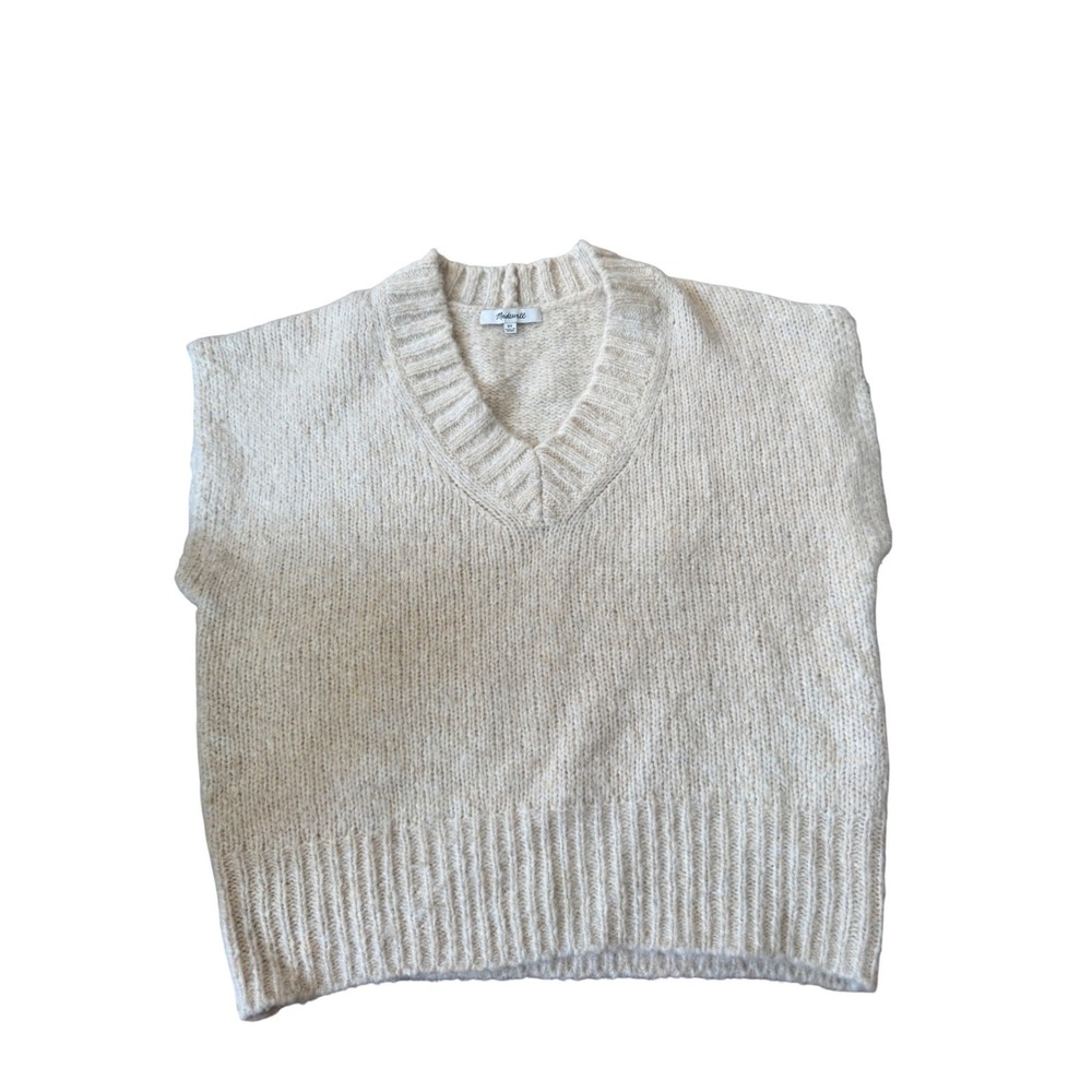 Madewell Womens Cream Chunky V-Neck Wool Blend Sweater Vest Size XS Oversized